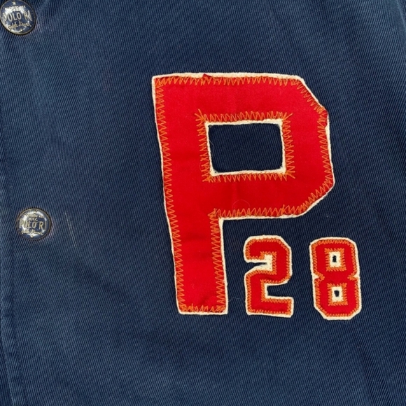 Vintage Polo Ralph Lauren USA 1928 Spellout Bomber Snap Up Jacket PRL Large Blue - Picture 4 of 11